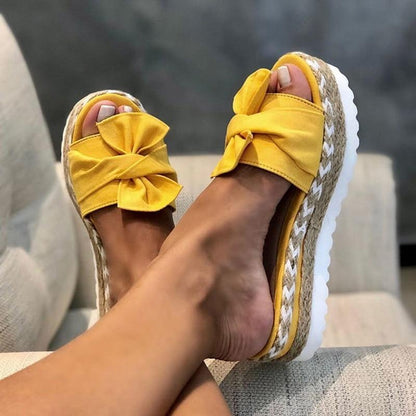 Caro | Platform Sandalen Dames – Zachte Inlegzool, Gevlochten Zool & Grote Strik