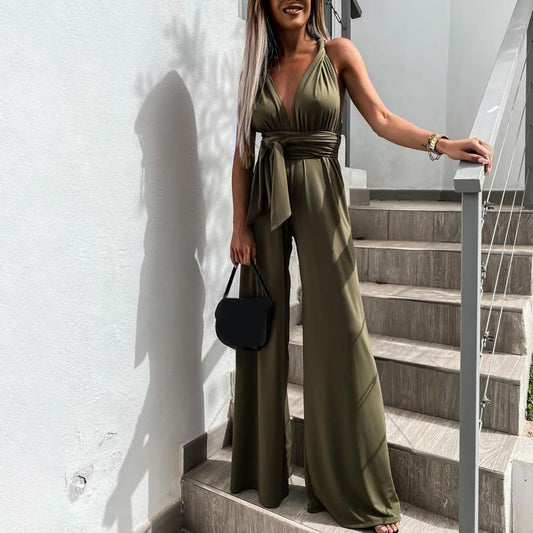 Neeltje | Dames Jumpsuit – Wijde Pijpen en V-hals – Elegante Tailleceintuur