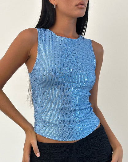 Maura | Dames Mouwloze Pailletten Top – Glamoureuze Feestlook, Slim Fit