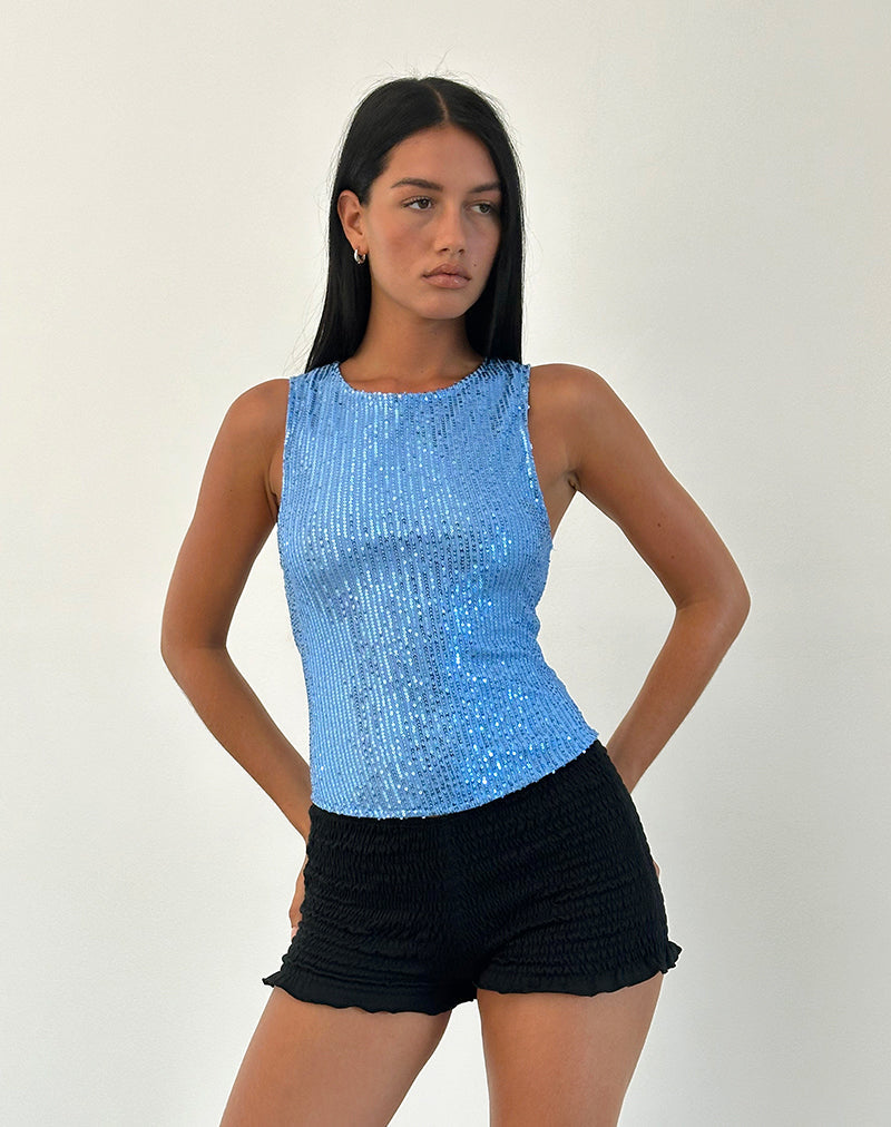 Maura | Dames Mouwloze Pailletten Top – Glamoureuze Feestlook, Slim Fit