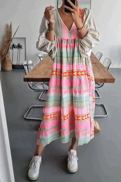 Xenia | Dames Zomerjurk – Luchtige Maxi Jurk met Kleurrijke Print en Elegante Pasvorm