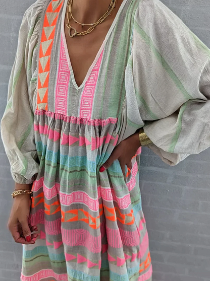 Xenia | Dames Zomerjurk – Luchtige Maxi Jurk met Kleurrijke Print en Elegante Pasvorm