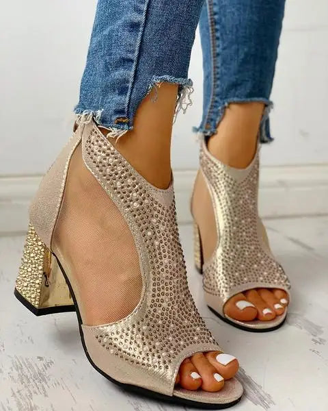 Carmen | Dames Sandalen met Stiletto Hak en Kristallen – Elegante Avondmode met Verstelbare Enkelband