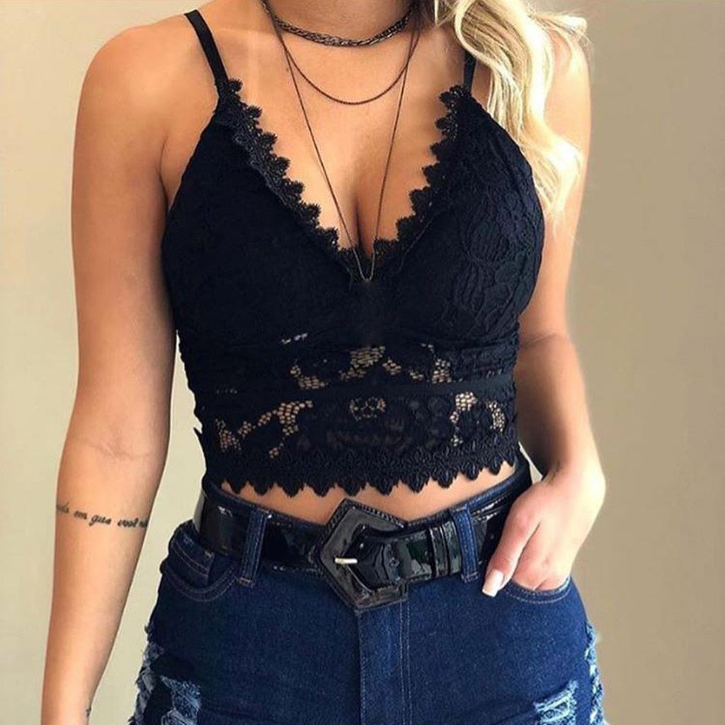 Martine | Dames Kanten Crop Top – Vrouwelijk, Verfijnd, Verstelbare Bandjes