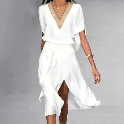 Mariposa | Dames Midi-Jurk – Elegante Witte Jurk met Flatterende V-Hals