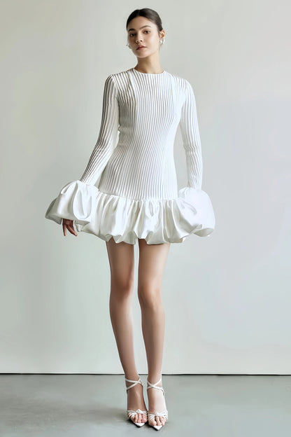 Belle | Dames Geplooide Mini Jurk met Uitlopende Mouwen voor een Elegante Look