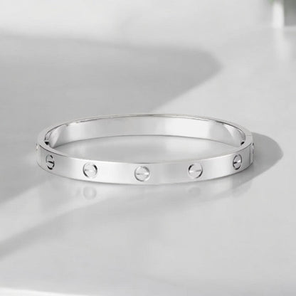 Uniseks Armband – Strakke Metalen Bangle – Minimalistisch & Luxe met Schroefaccenten