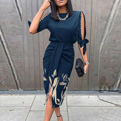 Sarina | Dames Midi Wikkeljurk met Kanten V-Hals en Lange Mouwen – Elegante Getailleerde Pasvorm