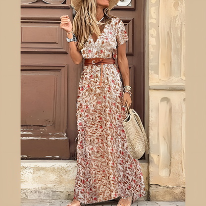 Rosalie | Bohemian Vintage Jurk voor Dames – Eclectische Print en Hoge Split