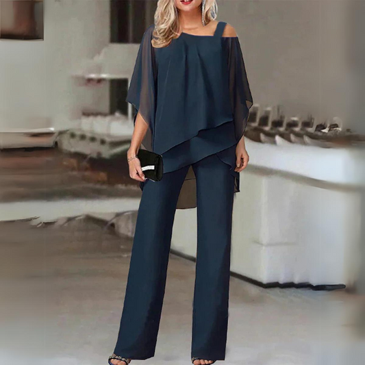 Wilma | Dames Tweedelige Set – Verfijnde Gelaagde Top & Rechte Broek voor Elegante Comfort