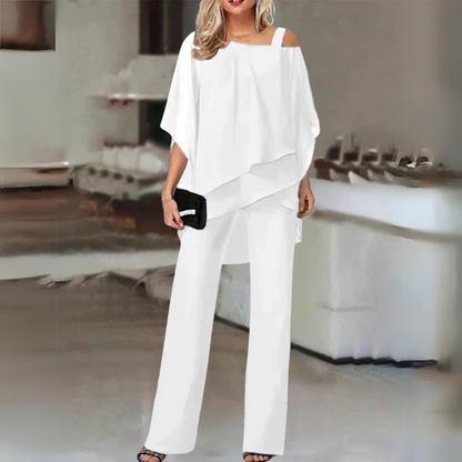 Wilma | Dames Tweedelige Set – Verfijnde Gelaagde Top & Rechte Broek voor Elegante Comfort