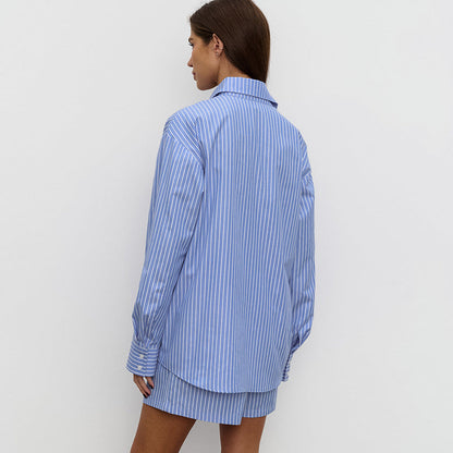 Xiomara  | Dames Blouse – Luchtige Gestreepte Blouse met Bijpassende Short Set