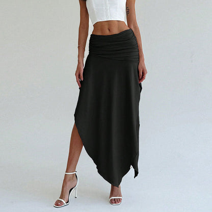 Jael | Dames Midi Rok – Elegante Pasvorm met Ruche Taille en Asymmetrische Zoom