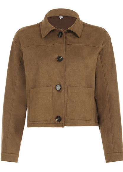 Essy Suède Jas | Dames jas in beige suèdelook met knoopdetails en relaxte pasvorm