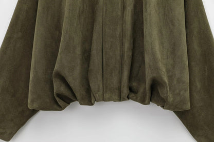 Suede Jacket | Oversized damesjas van suède met vintage look en gestructureerde schouders