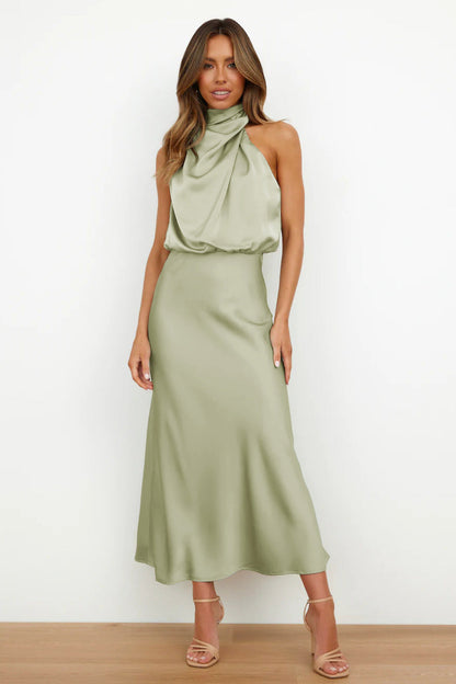 Rivka | Stijlvolle Midi Jurk voor Dames – Asymmetrische Halslijn en Elegant Design