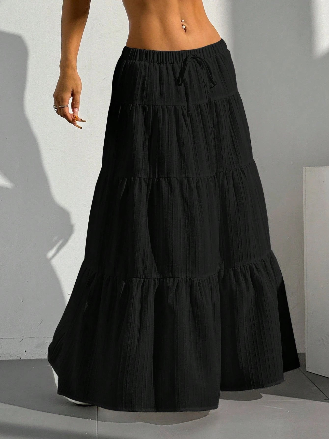 Alma | Dames Maxi Rok – A-lijn Pasvorm met Gelaagde Ruffles en Verstelbare Taille