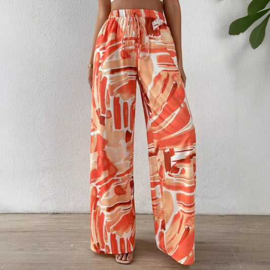 Carin | Dames Broek met Abstracte Print – Hoge Taille en Wijde Pijpen voor Comfort en Elegante Stijl