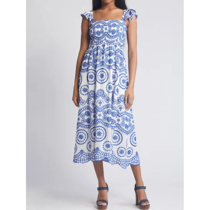 Diana | Dames Midi Jurk – Vierkante Hals & Ruffle Mouwen – Relaxte Pasvorm