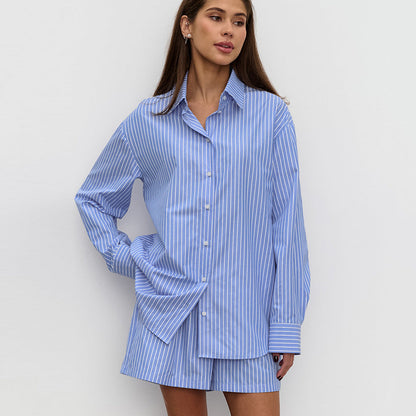 Xiomara  | Dames Blouse – Luchtige Gestreepte Blouse met Bijpassende Short Set