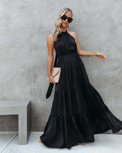 Ariane | Dames Halterjurk – Maxi Lengte met Gelaagde Rok en Tailleband van Ademend Materiaal