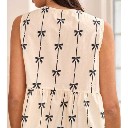 Mouwloze V-hals Blouse | Dames top met relaxed fit en strikdetail van lichtgewicht ademende stof