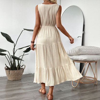 Jose | Dames Midi Jurk – Mouwloos, V-Hals, Gelaagde Rok en Relaxte Pasvorm voor Luchtige Zomerse Stijl