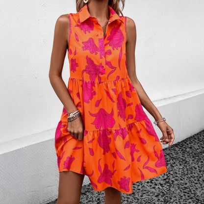 Carina | Dames Mini Jurk met Bloemenprint – A-lijn, Mouwloos en Luchtige Stof voor Zomerse Dagen