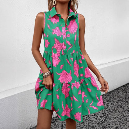 Carina | Dames Mini Jurk met Bloemenprint – A-lijn, Mouwloos en Luchtige Stof voor Zomerse Dagen