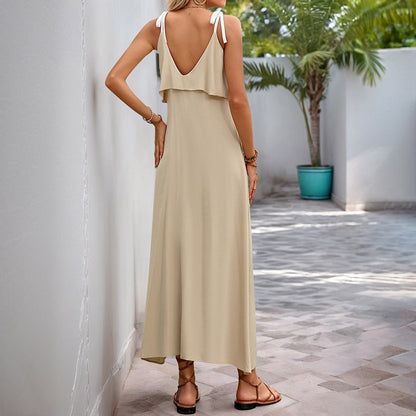 Jelena | Dames Maxi Jurk – Losse Pasvorm met Strikbandjes en Ruches voor Zomerse Comfort & Stijl