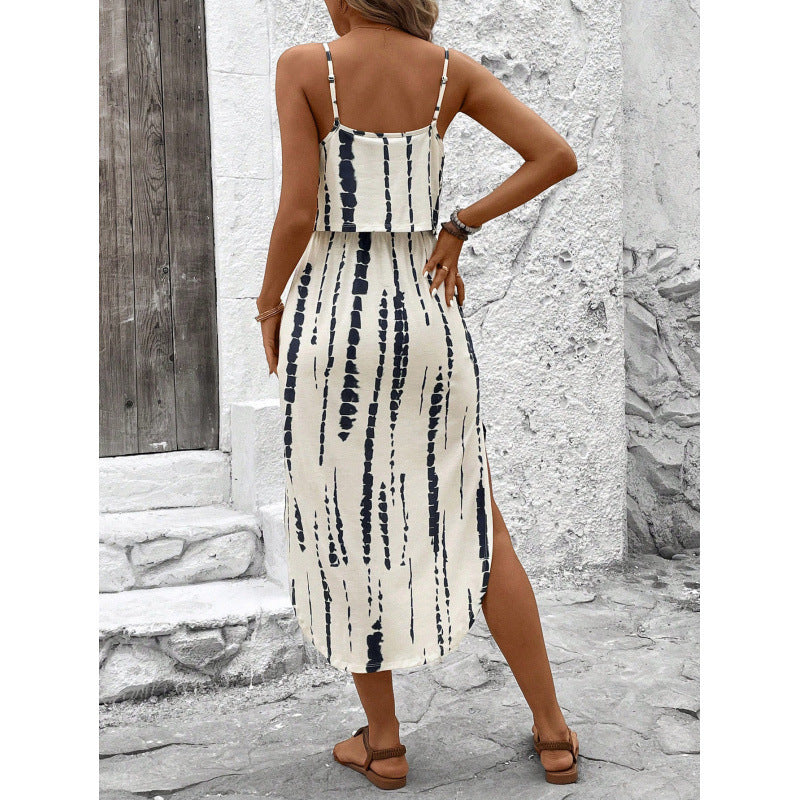 Alisa | Dames Zomerjurk – Mouwloos Midi Model met Relaxte Pasvorm en Hoge Split