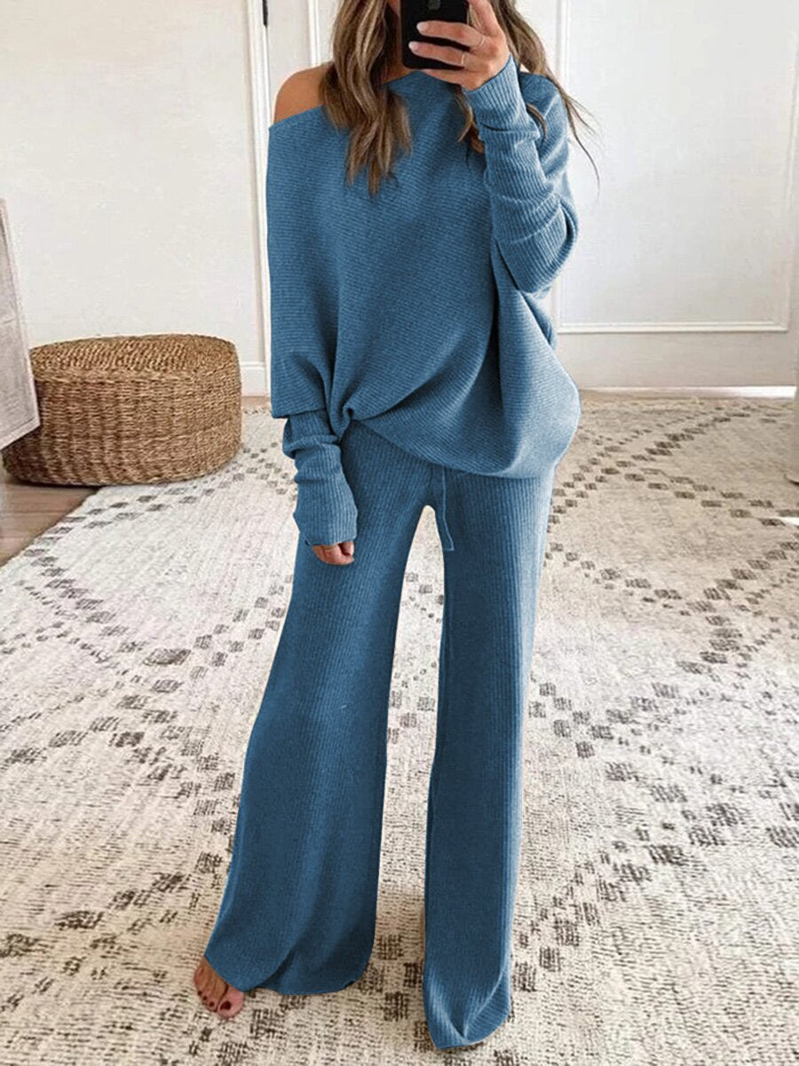 Dames Off-Shoulder 2-delige Set – Gebreid co-ord met top, casual/uitgaan