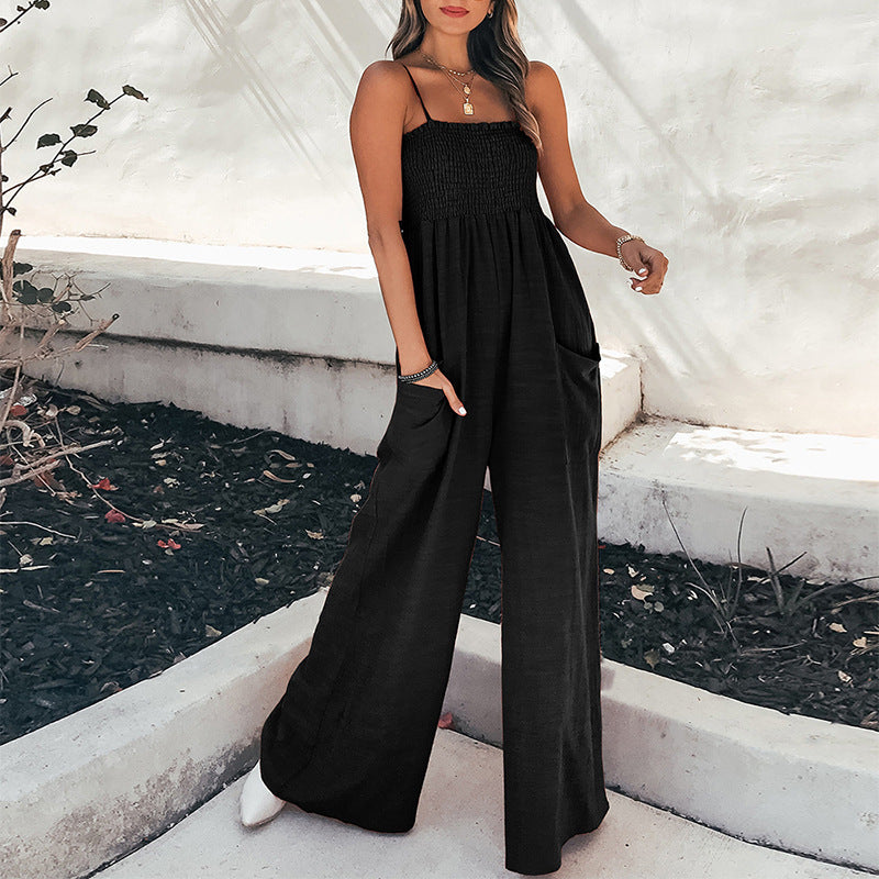 Zomerse Dames Jumpsuit | Relaxte pasvorm met ruche lijfje en spaghettibandjes in ademend katoen