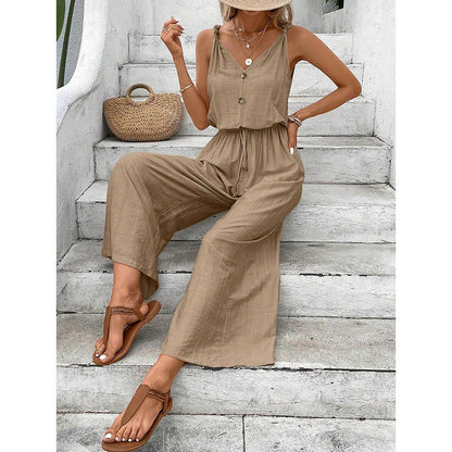 Annelien | Dames Jumpsuit – Mouwloos Wijde Pijp Model met Relaxte Pasvorm van Ademend Materiaal