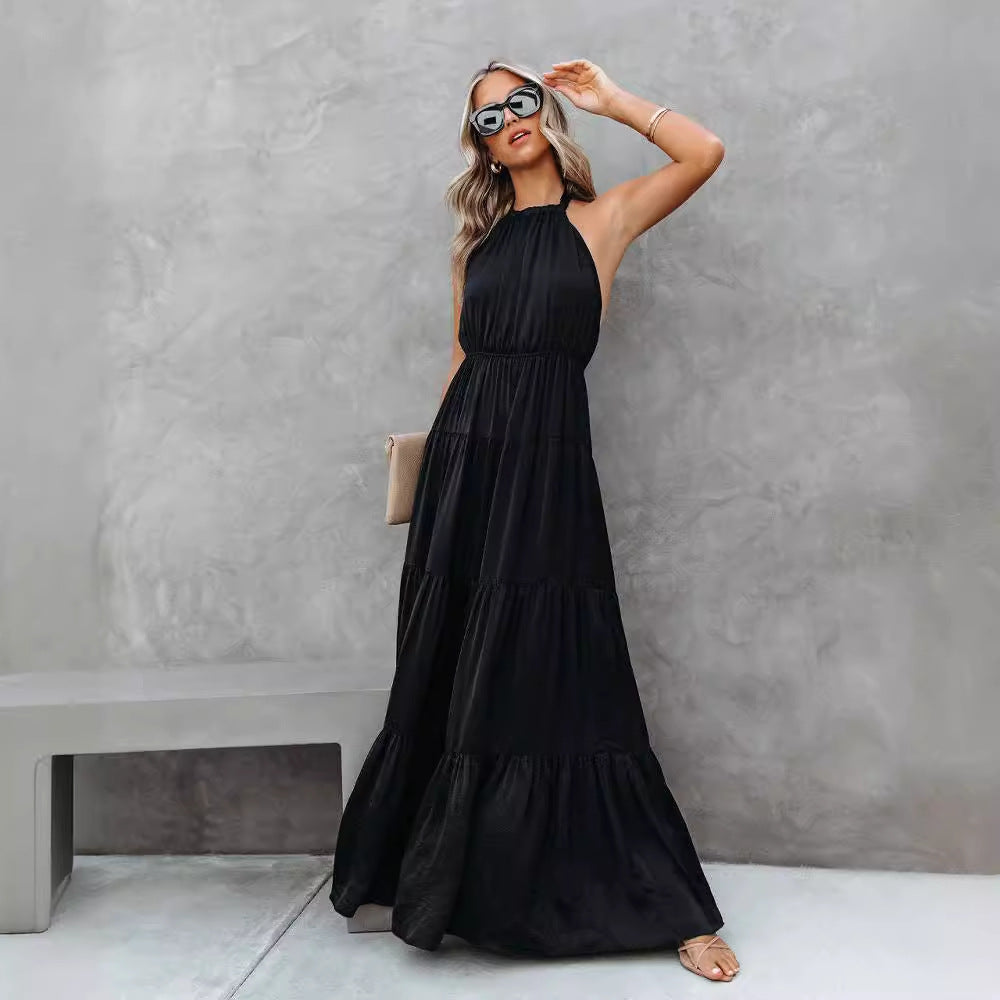 Ariane | Dames Halterjurk – Maxi Lengte met Gelaagde Rok en Tailleband van Ademend Materiaal