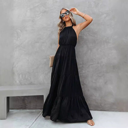 Ariane | Dames Halterjurk – Maxi Lengte met Gelaagde Rok en Tailleband van Ademend Materiaal