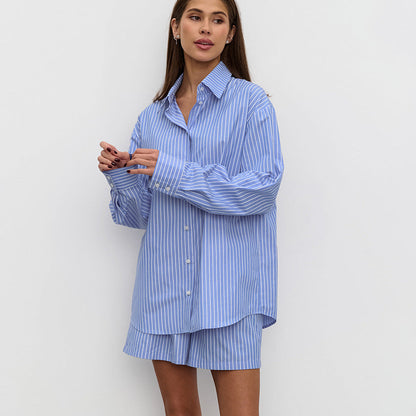 Xiomara  | Dames Blouse – Luchtige Gestreepte Blouse met Bijpassende Short Set