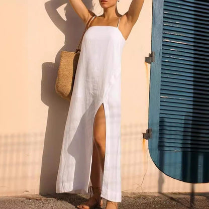 Diny | Dames Midi Jurk – Spaghettibandjes – Relaxte Pasvorm & Zijsplit