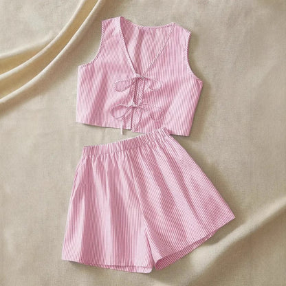 Ina | Dames Set – Crop Top met Strik & Hoge Taille Shorts – Ademend en Trendy voor de Zomer