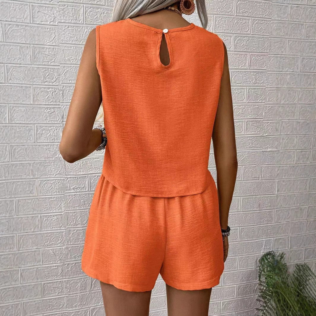 Annelore | Dames Set Top en Shorts – Mouwloos Cropped met Relaxed Fit en Ademende Stof