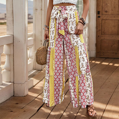 Janine | Dames Broek – Boho Patchwork Stijl met Wijde Pijpen en Hoge Taille voor Ademend Comfort