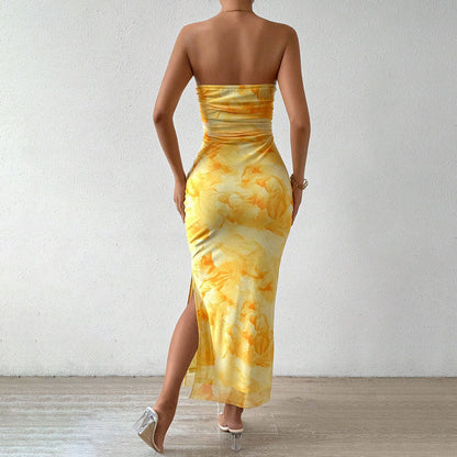 Hilda | Dames Strapless Maxi Jurk – Slim Fit Mesh Design met Elegante Zijsplit