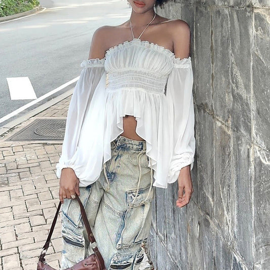 Miep | Dames Top – Off-Shoulder met Ruches en Belletjesmouwen