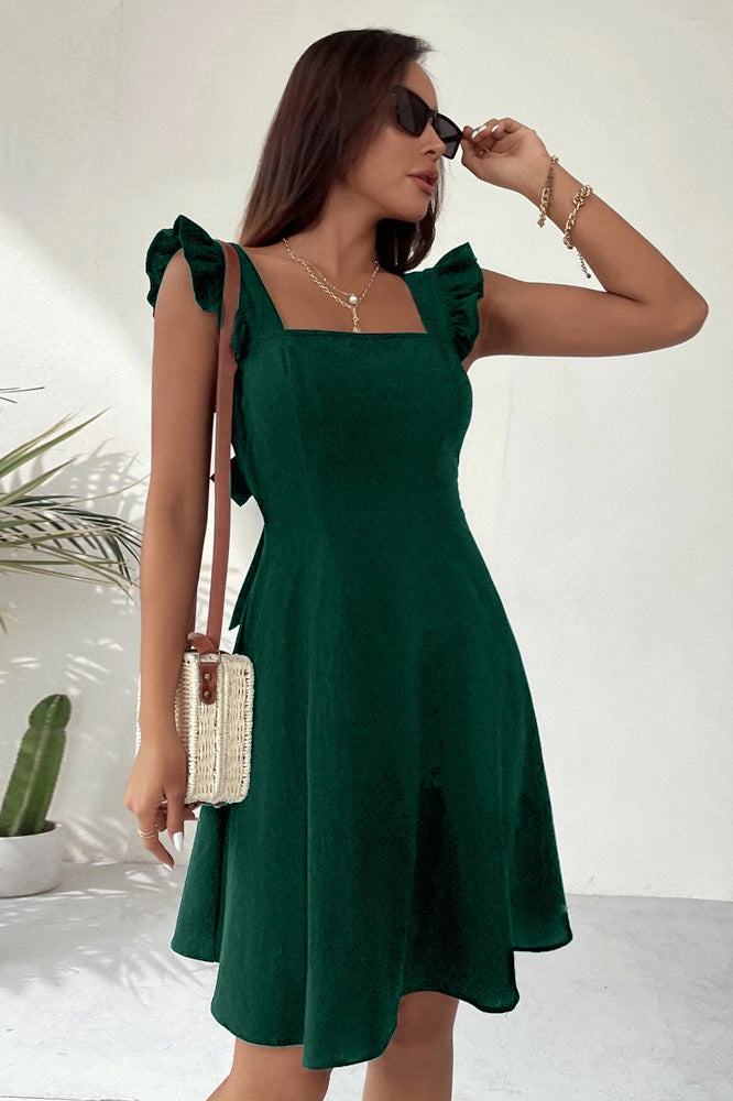 Bette | Dames Mini Jurk – Fit & Flare met Ruches Bandjes en Luchtige Stof