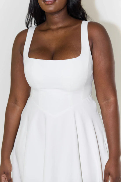 Midi-Jurk | Elegante Damesjurk met Hoge Taille, Relaxte Pasvorm en Vierkante Hals