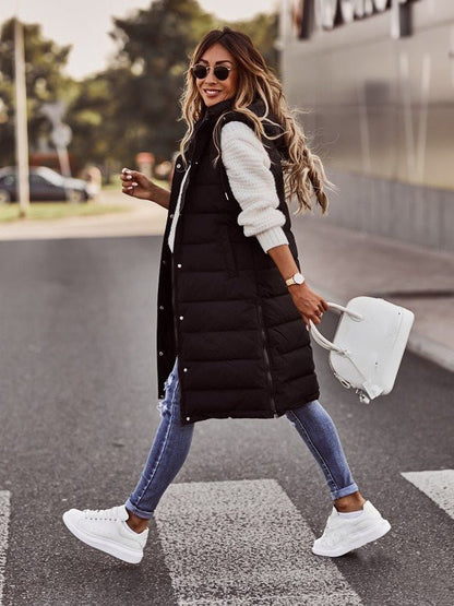Eline Bodywarmer Dames | Lange Gewatteerde Bodywarmer met Capuchon