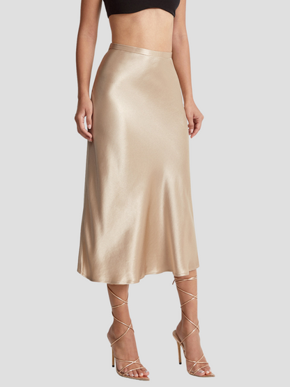 Romy Satijnen Midi Rok voor Dames met Hoge Taille | Elegante Glans voor Dag & Avond