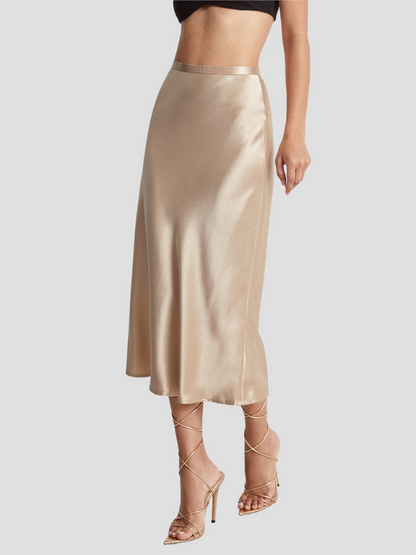 Romy Satijnen Midi Rok voor Dames met Hoge Taille | Elegante Glans voor Dag & Avond