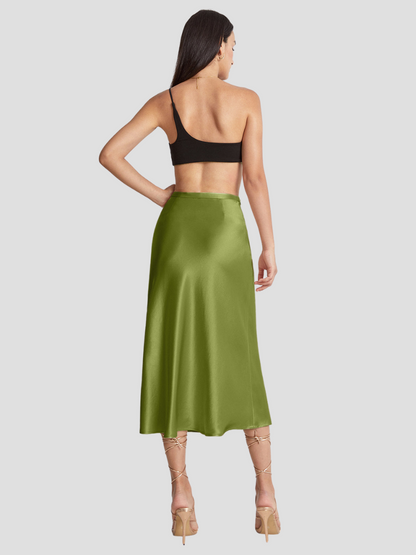 Romy Satijnen Midi Rok voor Dames met Hoge Taille | Elegante Glans voor Dag & Avond