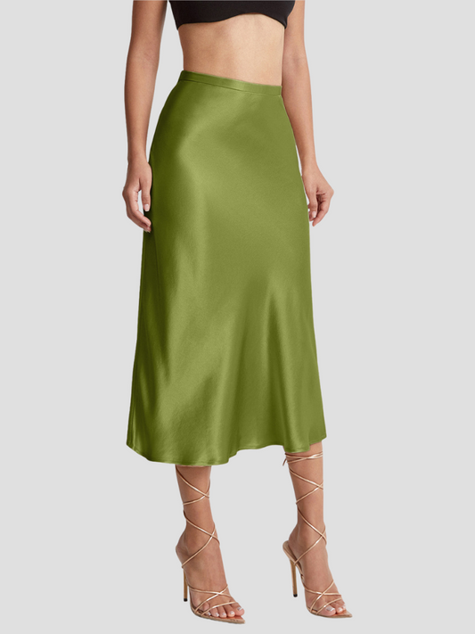 Romy Satijnen Midi Rok voor Dames met Hoge Taille | Elegante Glans voor Dag & Avond